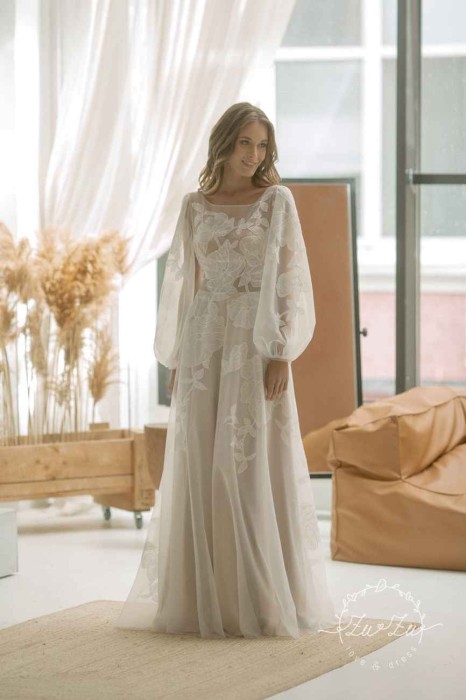 Свадебное платье Айзеви с рукавами
